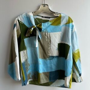 Zara printed satin top with bow